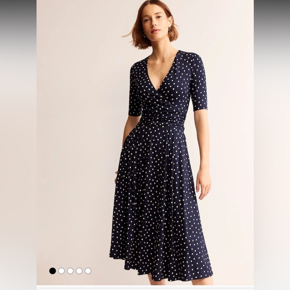 Boden Kassidy Jersey Midi Dress Navy Scattered Brand Spot 4P NWT